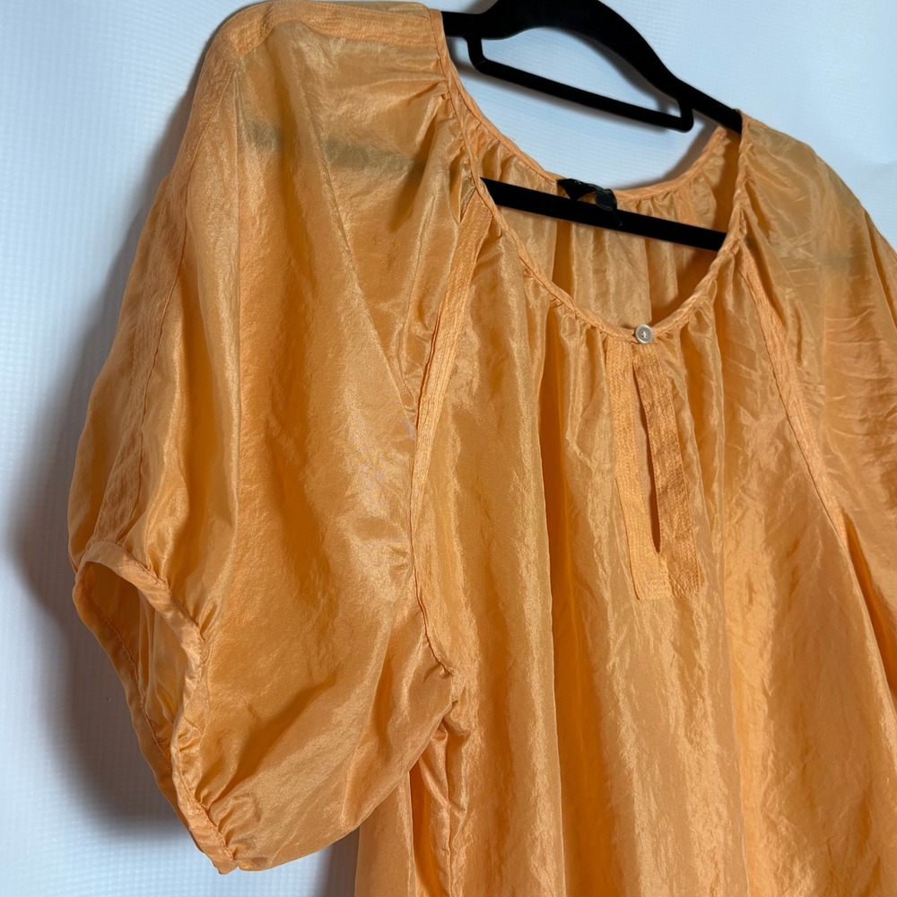 Talbots Petites 100% Silk Marigold Puff Sleeve Peasant Blouse‎ Top Medium Career - Picture 3 of 8